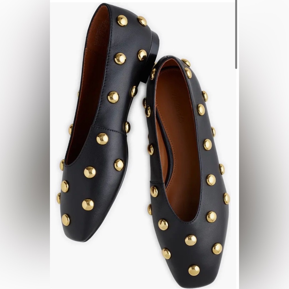 Madewell Black Flats with Gold Studs